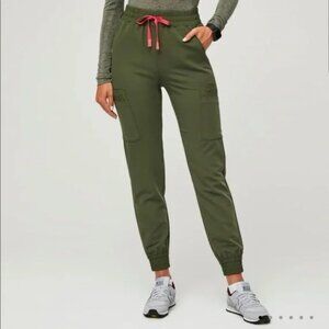 women's Dark Olive Atlanta High Waisted Petite Skinny Jogger Scrub Pants